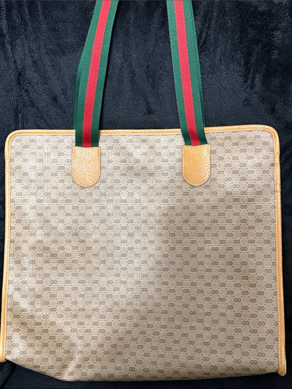 Gucci Beige Monogram Tote with Green and Red Striped Straps